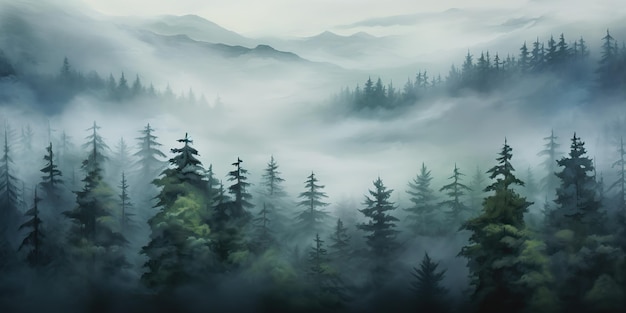 AI Generated AI Generative Adventure odkryty natura mgła mgła chmury las drzewa krajobraz