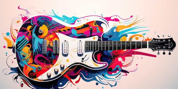 AI Generated AI Generative Draw maluje szkic akwareli muisc gitara z kolorowym odpryskiem