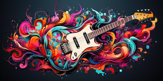 AI Generated AI Generative Draw maluje szkic akwareli muisc gitara z kolorowym odpryskiem