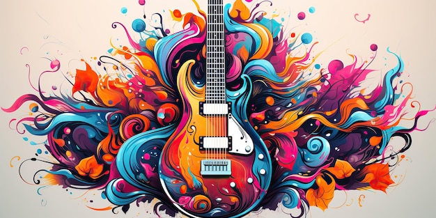 AI Generated AI Generative Draw maluje szkic akwareli muisc gitara z kolorowym odpryskiem