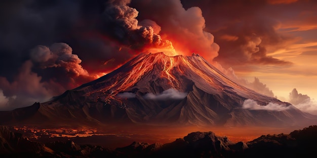 AI Generated AI Generative Dym wulkanu wybuch ognia wybuch płomienia aktywny