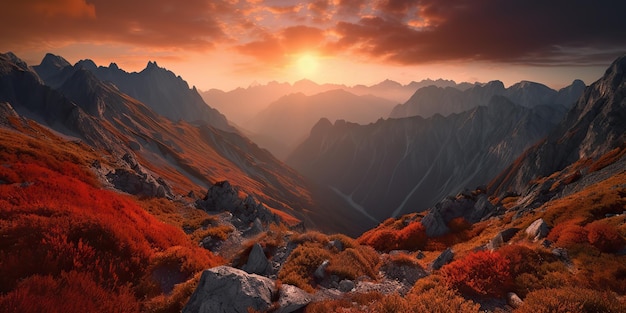 AI Generated AI Generative Fotorealistyczna ilustracja alpejskiego krajobrazu background mountaines hike rocks Przygoda turystyka podróże explore vibe Graphic Art