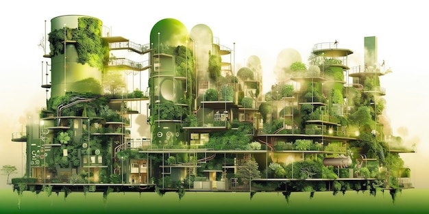 Zdjęcie ai generated ai generative future eko zielony ekologia przyjazna roślina drzewo miasto budynki miejskie miasto