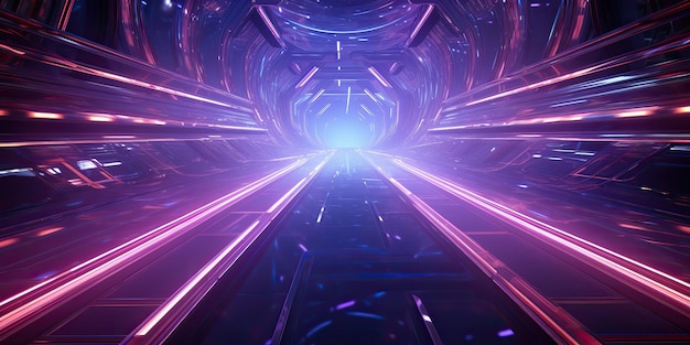 AI Generated AI Generative Futuristic abstract space neon glowing light rays tunnel Space sci fi decoration background Graphic Art Illustration
