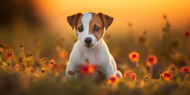 AI Generated AI Generative Jack Russell Terrier Pies Zwierzę Zwierzę przyjaciel ssak na polowych kwiatach