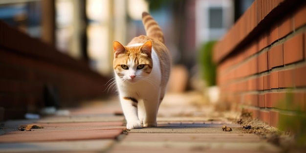 AI Generated AI Generative Jeden samotny kot domowy chodzący ulicą miasto tło miejskie