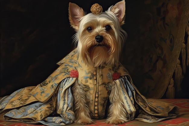 AI Generated AI Generative Malarstwo przedstawiające yorkshire terrier w renesansowym stroju
