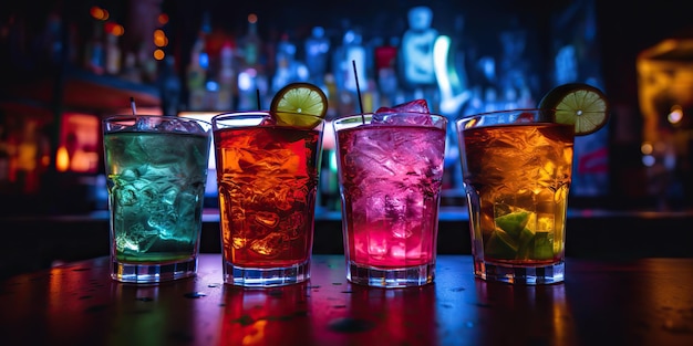 AI Generated AI Generative Neon świecący koktajl szklany kubek bar pub w synthwave cyberpunk