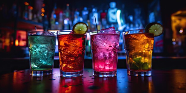 AI Generated AI Generative Neon świecący szklany kubek koktajlowy bar pub w syntezowanym stylu cybepunk retrowave Night life party drink vibe Graphic Art Illustration