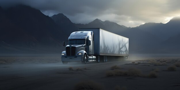 AI Generated AI Generative Nowoczesna ogromna ciężarówka na górskiej drodze przemieszcza się Delivery Shipping