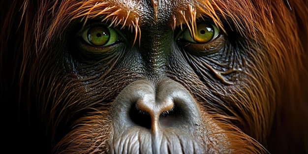 AI Generated AI Generative Orangutan małpa twarz portretowa oczy obserwują cię