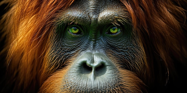 AI Generated AI Generative Orangutan małpa twarz portretowa oczy obserwują cię