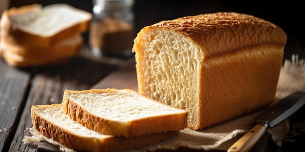 AI Generated AI Generative Organic świeżo upieczony chleb z kliczkami na drewnianym