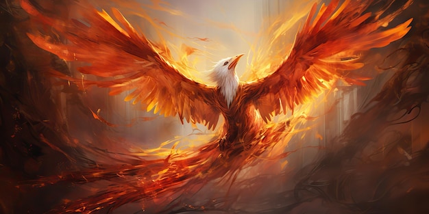 AI Generated AI Generative Phoenix ptak na czarnym tle Mythology symbol dekoracja