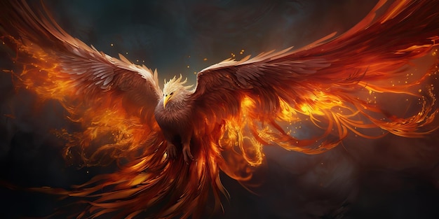 AI Generated AI Generative Phoenix ptak na czarnym tle Mythology symbol dekoracja