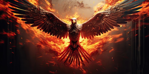 AI Generated AI Generative Phoenix ptak na czarnym tle Mythology symbol dekoracja