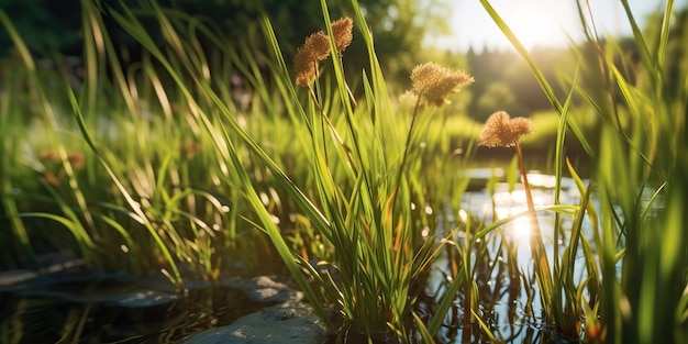 AI Generated AI Generative Photo ilustracja turzycy stawowej na jeziorze morze rzeka woda Flora roślin