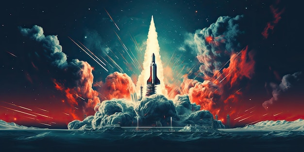 AI Generated AI Generative Rocket statek kosmiczny shuttle spacecraft launch Przestrzeń kosmiczna sgalaxy wszechświat przygoda eksploracja przyszłość travel vibe Graphic Art