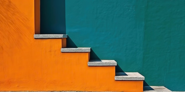 AI Generated AI Generative Vintage meksykańska ściana ze schodami Grafiki w kolorze pomarańczowym i niebieskim