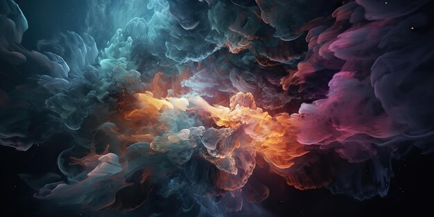 AI Generated AI Genetive Ilustracja przedstawiająca abstrakcyjną grafikę dymu holi z inspirującą atmosferą kosmicznej galaktyki kosmosu Grafiki