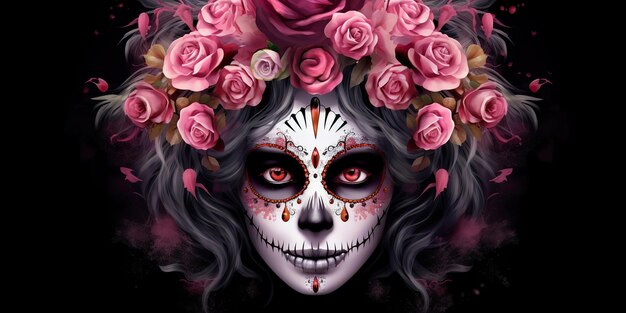 AI Generated AI Genetive Muertos Meksykańska łacina dzień zmarłych świąteczny karnawałowy makijaż kobiety