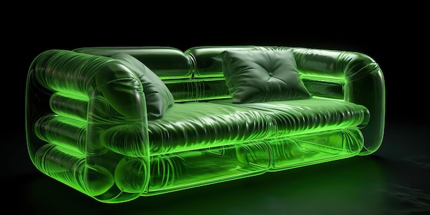AI Generated AI Genetive Nowoczesna, fluorescencyjna zielona sofa produkt przyszłości minimalistyczny design