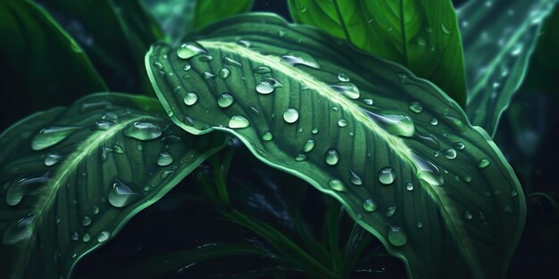 AI Generated AI Genetive Piękna dzika przyroda odkryty zielony liść z kropli wody