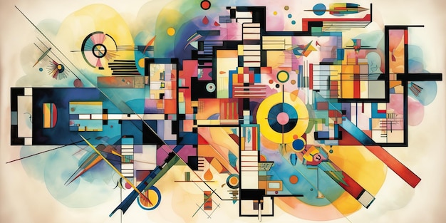 AI Generated AI Genetive Streszczenie vintage retro estetyka plan piętra wzór tła inspirowany przez Wassily Kandinsky Może być używany jako plakat do dekoracji wnętrz Grafika