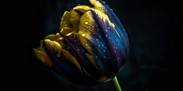 AI Generative AI Generated Niebieska i żółta estetyka piękny kwiat tulipana w kolorze Ukrainy Romantyczny klimat miłości Grafiki