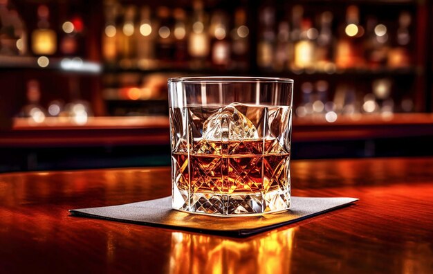 Ai generative Szklanka whisky z lodem