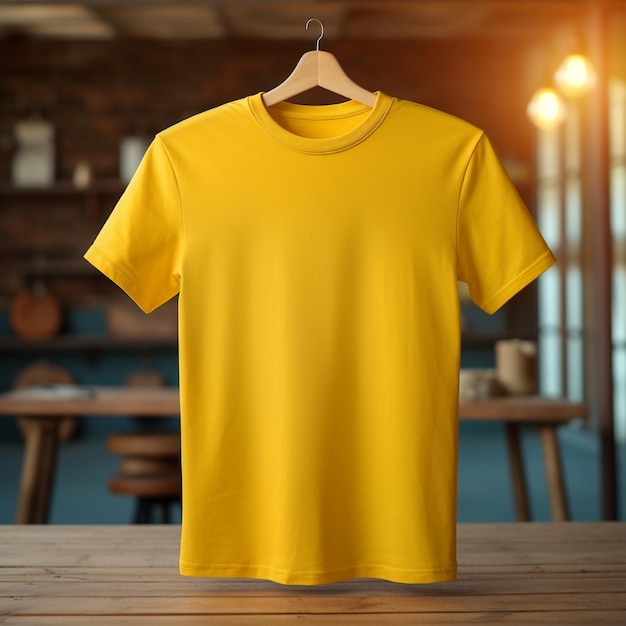 AI generative Wysokiej jakości pusta koszulka w kolorze żółtym idealna do tworzenia próbki przeglądu