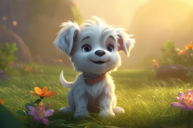 ai generatywne cute adorable baby Dog renderowane w stylu kreskówek przyjaznych dzieciom