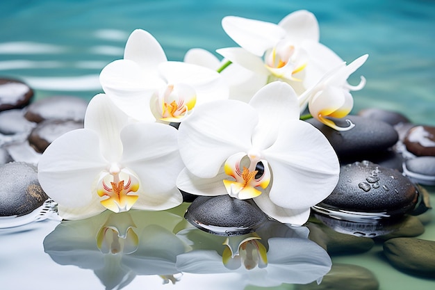 Ai generatywne kamienie spa z białymi orchideami