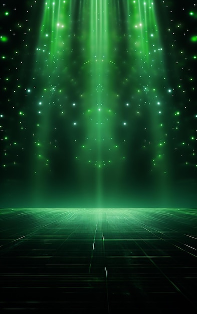 Ai generatywne tło z oświetleniem zielonych reflektorów dla ulotek realistyczny obraz ultra hd
