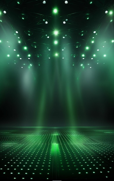 Ai generatywne tło z oświetleniem zielonych reflektorów dla ulotek realistyczny obraz ultra hd