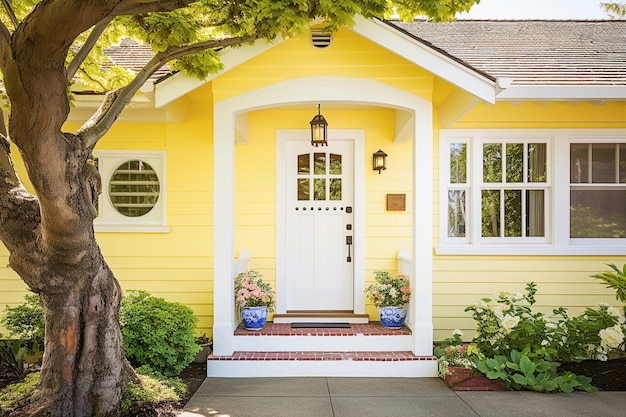 Ai generatywny Przednie wejście do domu z żółtymi drzwiami