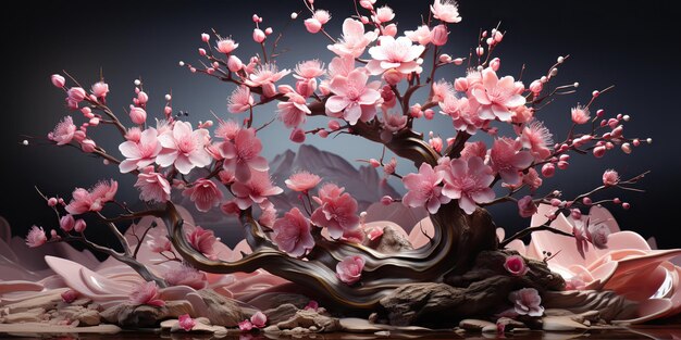 AI generowane AI generatywne azjatyckie japońskie rośliny kwiatów sakura kwiat wiśni małe drzewo