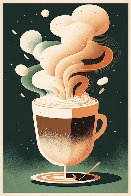 Ai generowane Ilustracja przedstawiająca filiżankę latte z parą wodną