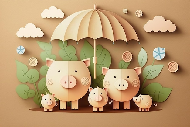 Ai generowane Ilustracja rodzinna skarbonka z parasolem