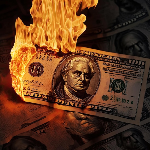 Ai generowane ilustracji Inflacja weksla Dolar Stanów Zjednoczonych Waluta amerykańska jest w ogniu