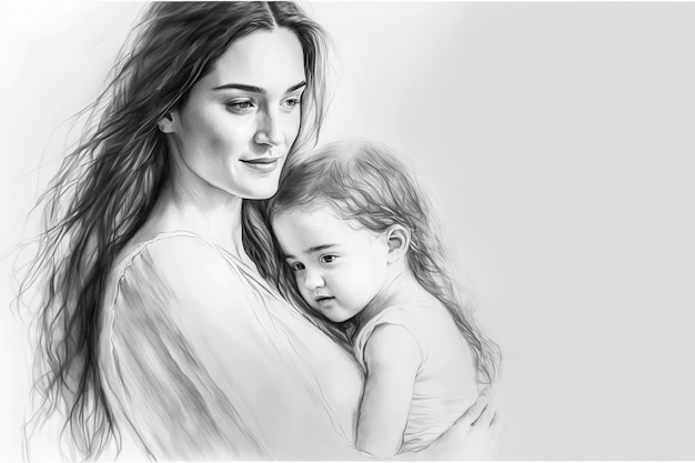 Ai generowane ilustracji Matka i dziecko Mama tulenie córki z dużą ilością miłości tkliwość