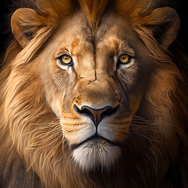 AI ilustracja portretu lwa pozuje i gapi się