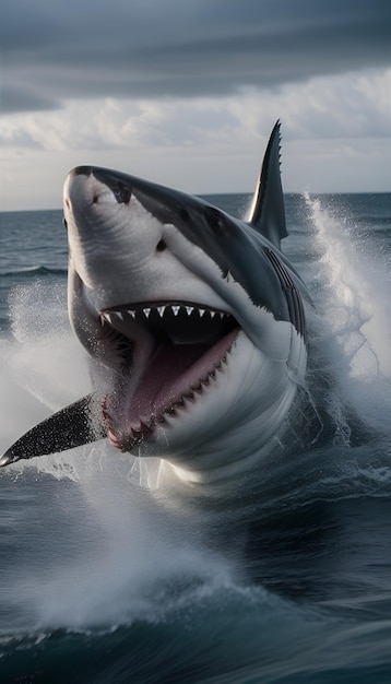 Zdjęcie ai wygenerował 3d rekin fantazji pojawiający się z oceanu