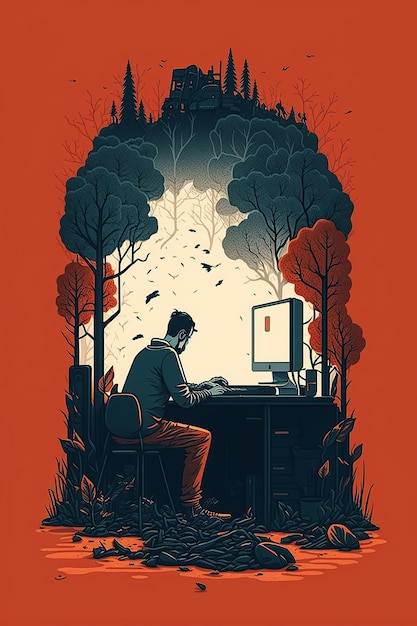 Ai wygenerował ilustrację Biznesmen pracujący nad programem komputerowym