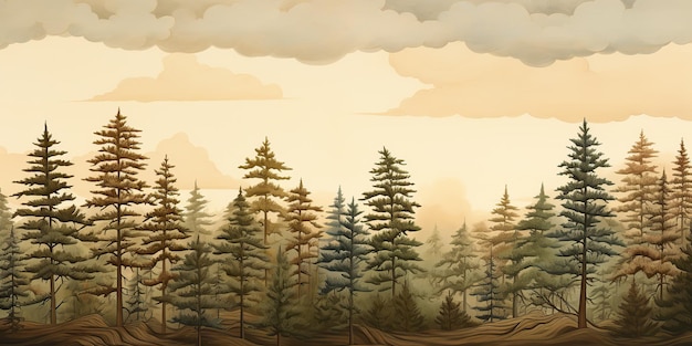 Zdjęcie ai wygenerował sztuczną inteligencję las sosnowy na zewnątrz natura krajobraz tło ilustracja graficzna