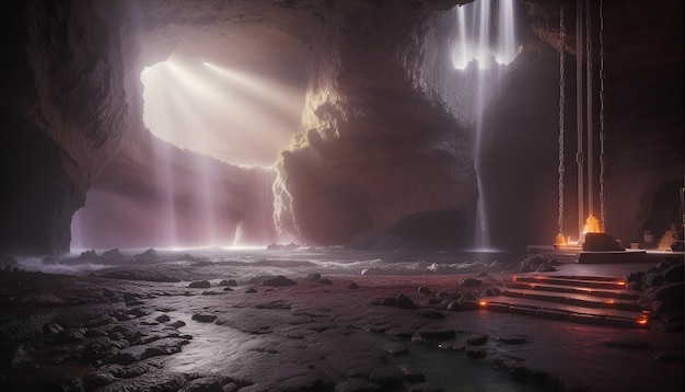AI wygenerowała fantazyjny projekt wnętrza jaskini o tematyce lawy