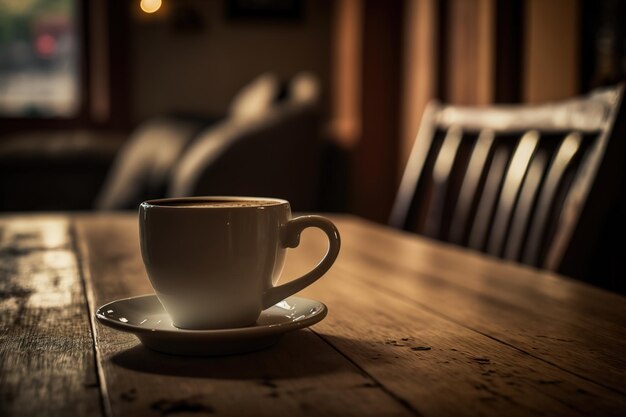 AI wygenerowała filiżankę kawy na stole w sklepie