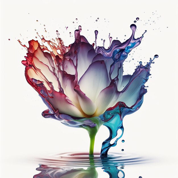 Zdjęcie ai wygenerowała ilustrację kolorowy kwiat plusk wody na białym tle