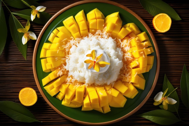 ai wygenerowany kolorowy talerz Mango Sticky Rice