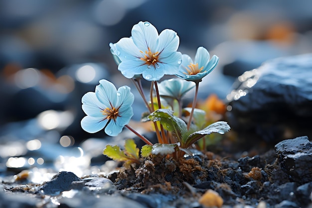 AIGenerated Macro View of CyanColored Hepatica Nobilis Flowers